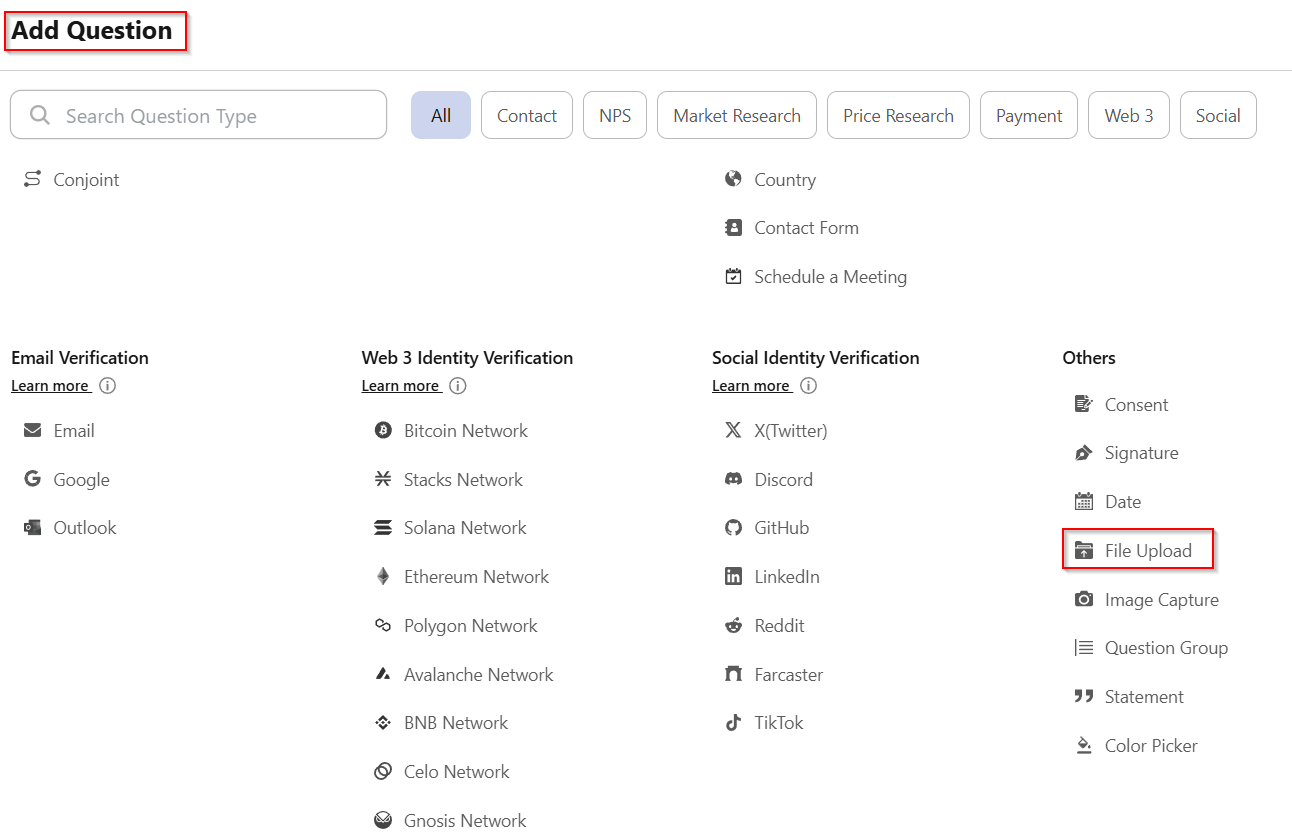 file upload in BlockSurvey