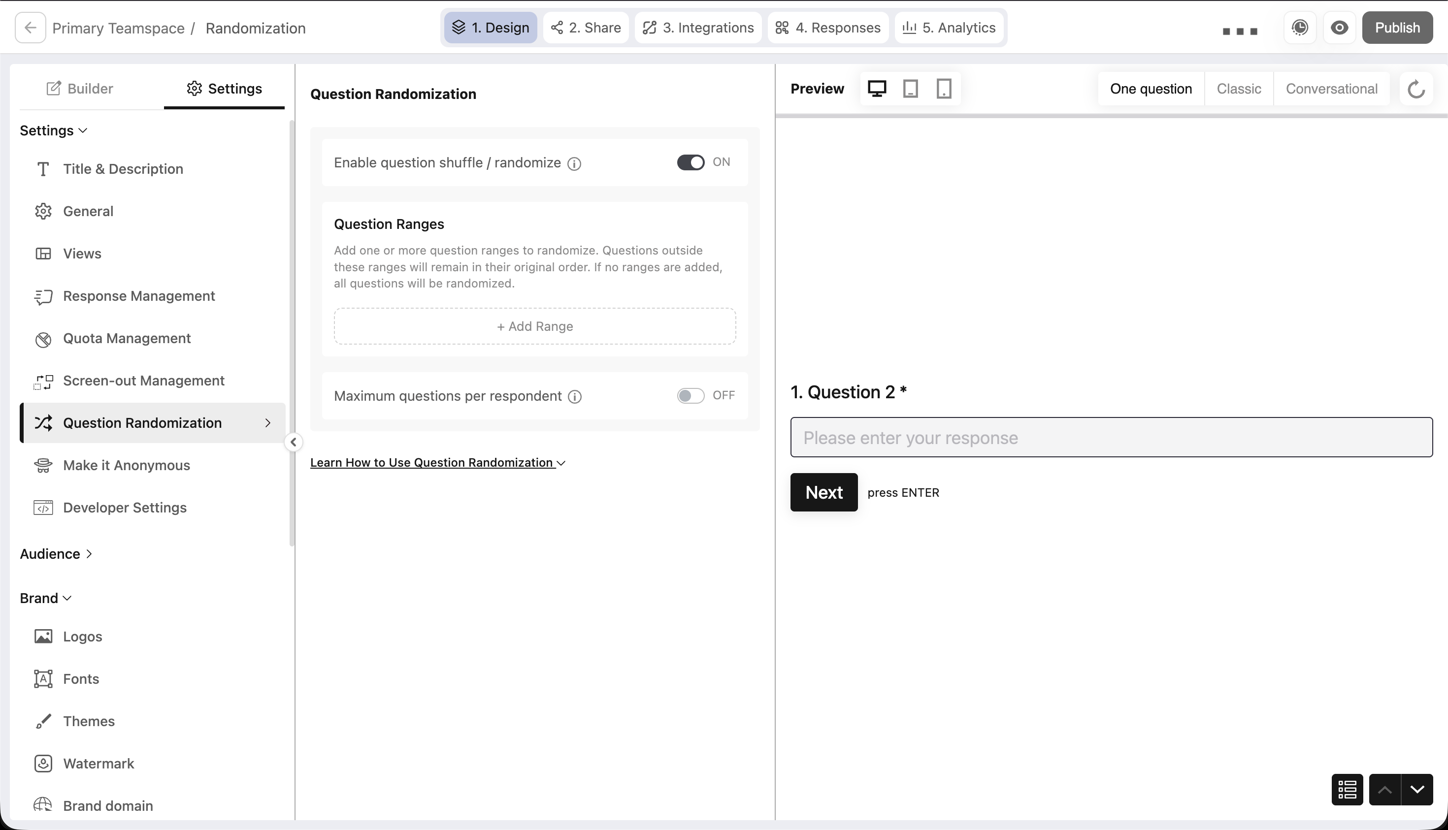 question randomization in BlockSurvey