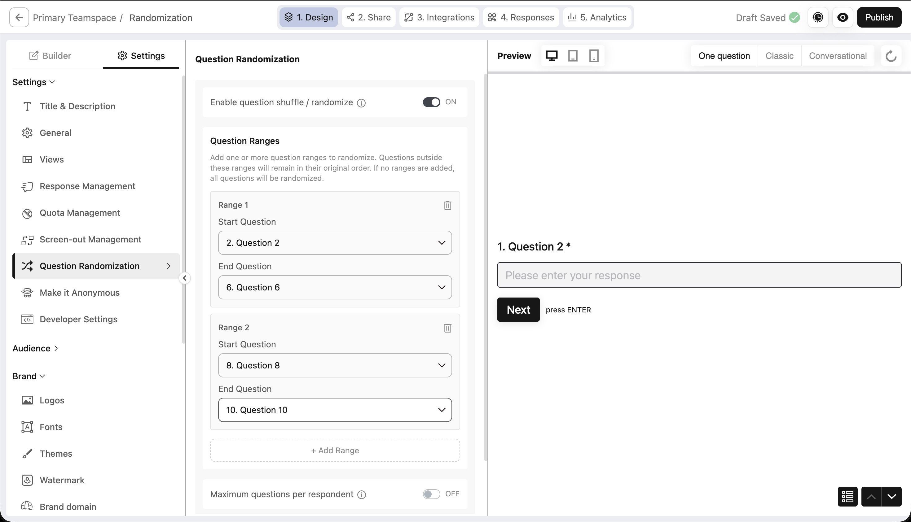 question randomization in BlockSurvey