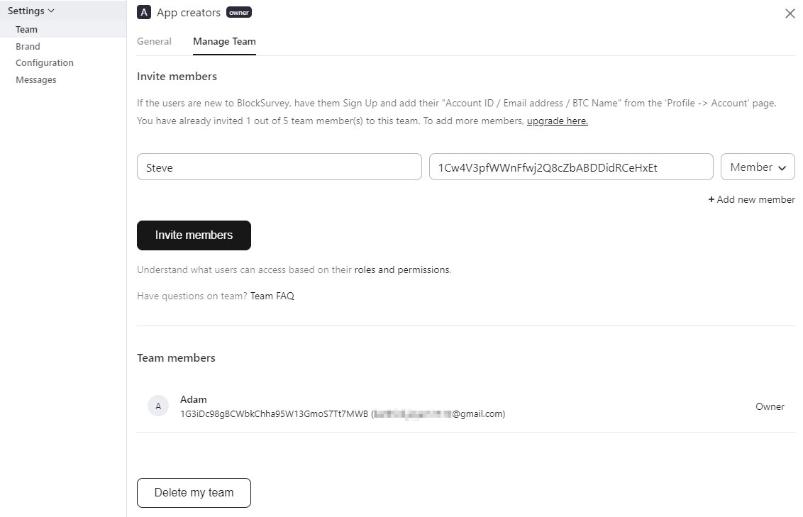 team collaboration in BlockSurvey